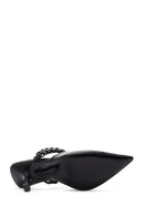 Women's Black Leather Thin Heeled Shoes | Derimod