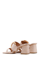 Kadın Bej Süet Deri Tokalı Kalın Topuklu Terlik | Derimod