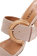 Kadın Bej Süet Deri Tokalı Kalın Topuklu Terlik | Derimod