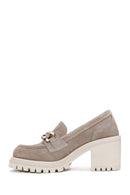Kadın Bej Süet Deri Topuklu Loafer | Derimod