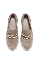 Kadın Bej Süet Deri Topuklu Loafer | Derimod