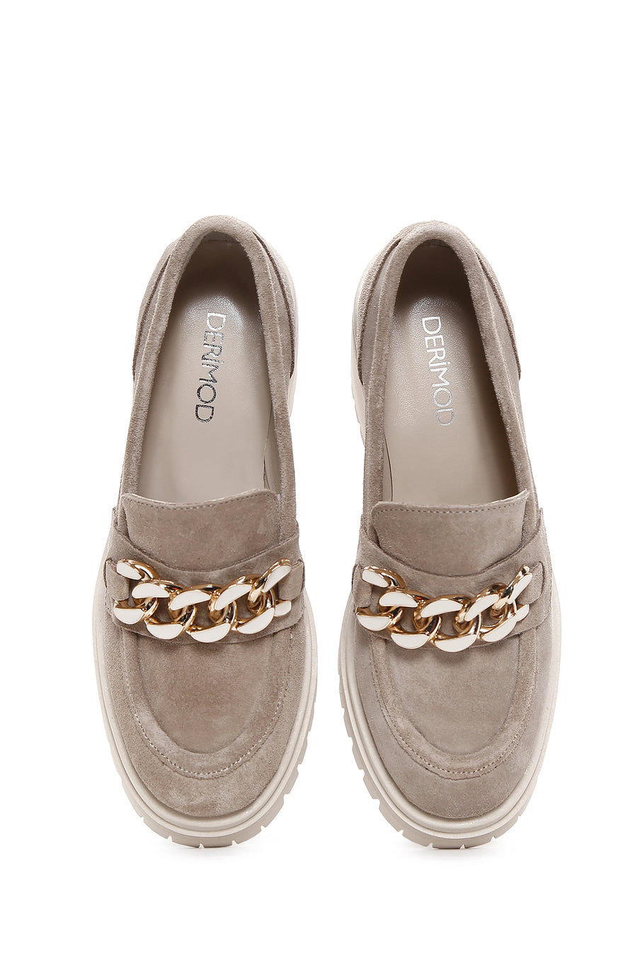 Women's Beige Suede Leather Heeled Loafer