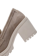 Kadın Bej Süet Deri Topuklu Loafer | Derimod