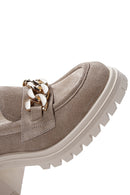 Kadın Bej Süet Deri Topuklu Loafer | Derimod