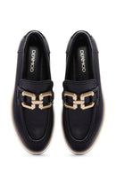 Women's Black Leather Buckle Loafer | Derimod