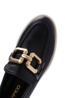 Women's Black Leather Buckle Loafer | Derimod