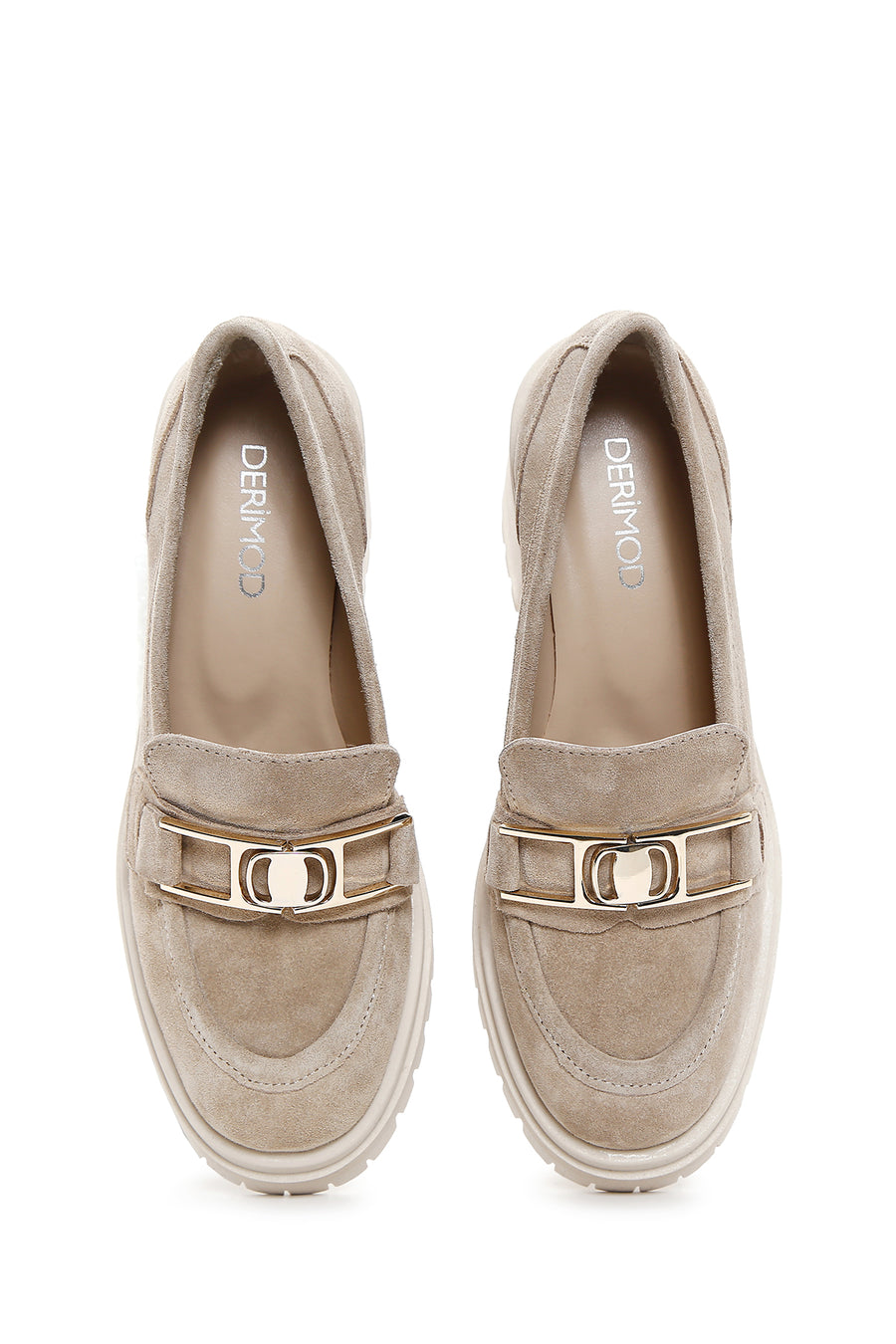 Kadın Bej Süet Deri Topuklu Loafer