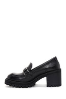 Women's Black Leather Heeled Loafer | Derimod