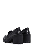 Women's Black Leather Heeled Loafer | Derimod