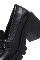 Women's Black Leather Heeled Loafer | Derimod