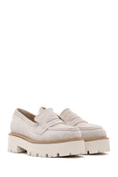 Kadın Bej Süet Deri Kalın Tabanlı Loafer | Derimod