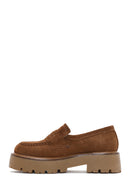 Women's Tan Suede Leather Thick Soled Loafer | Derimod