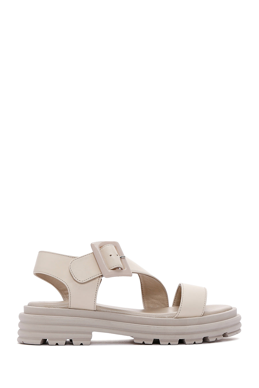 Women's Beige Leather Thick Soled Sandals 23SFD200218 | Derimod