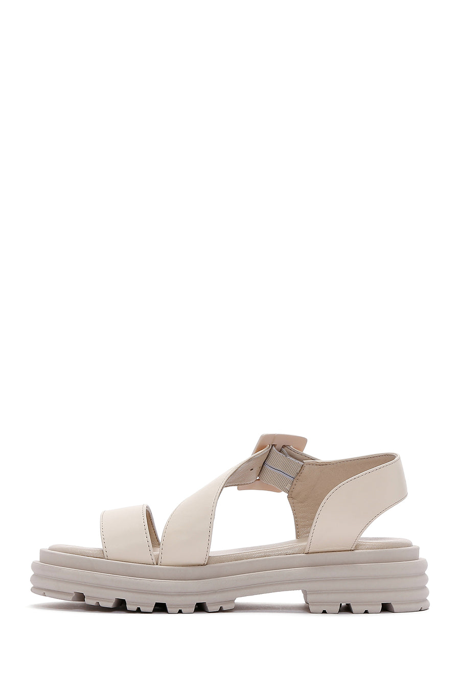 Women's Beige Leather Thick Soled Sandals