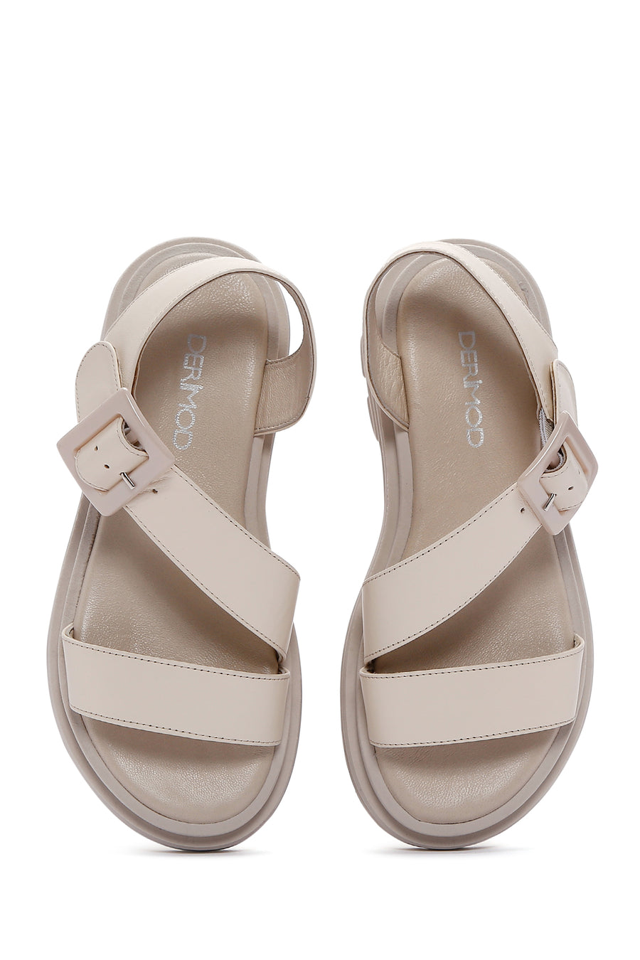 Women's Beige Leather Thick Soled Sandals