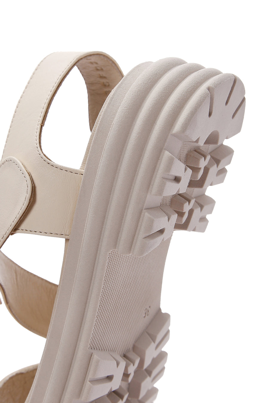 Women's Beige Leather Thick Soled Sandals