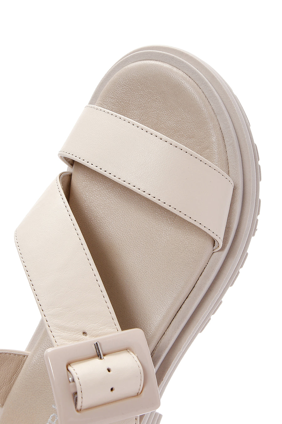 Women's Beige Leather Thick Soled Sandals