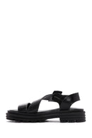 Women's Black Leather Sandals | Derimod