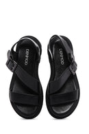 Women's Black Leather Sandals | Derimod