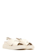 Women's Beige Leather Thick Soled Sandals | Derimod