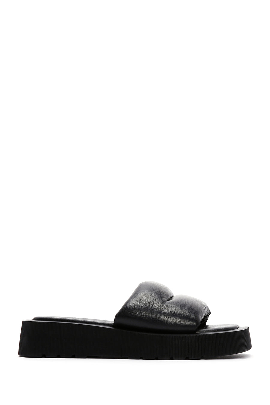 Women's Black Thick-Sole Leather Sandals 23SFD200618 | Derimod