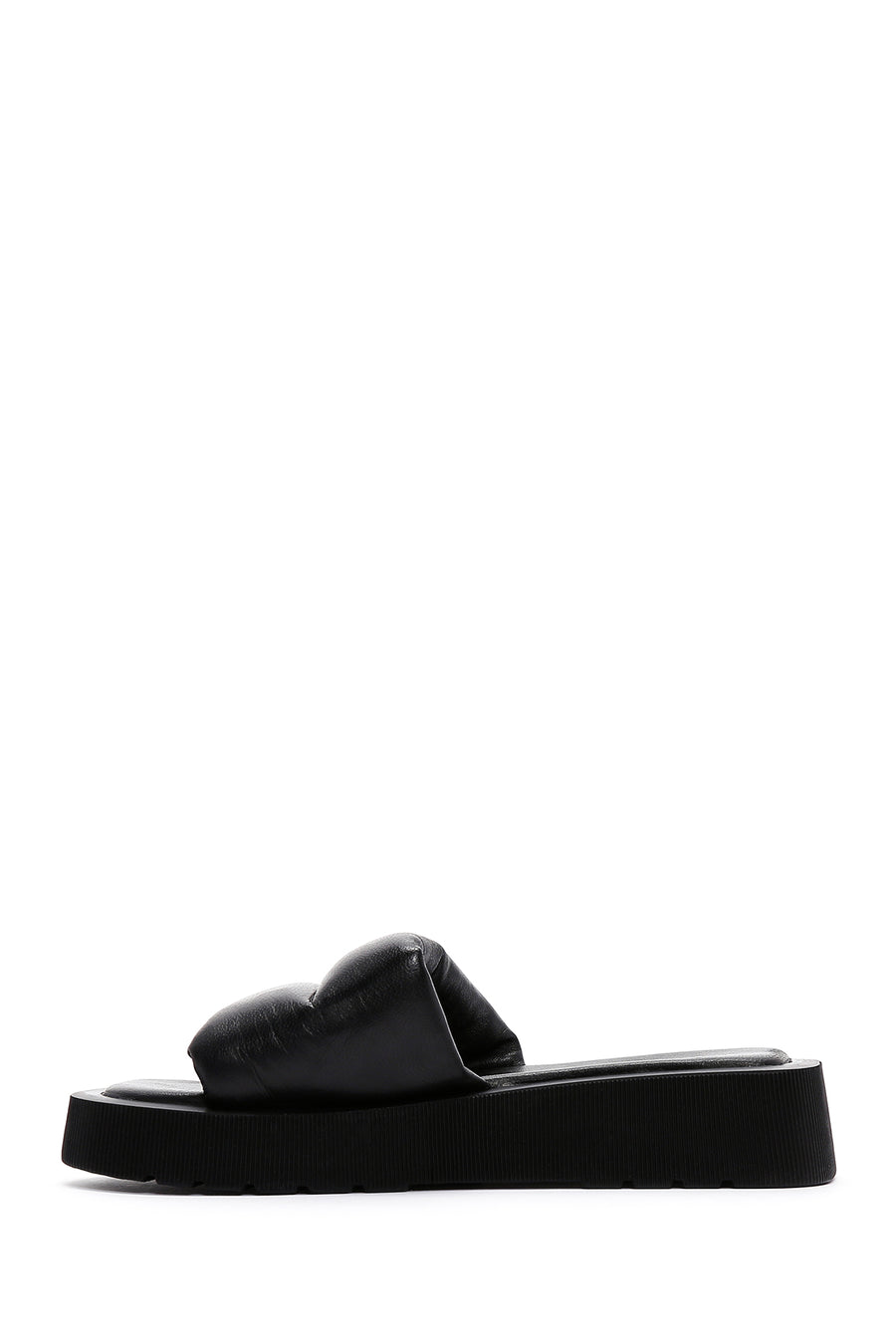 Women's Black Thick-Sole Leather Sandals