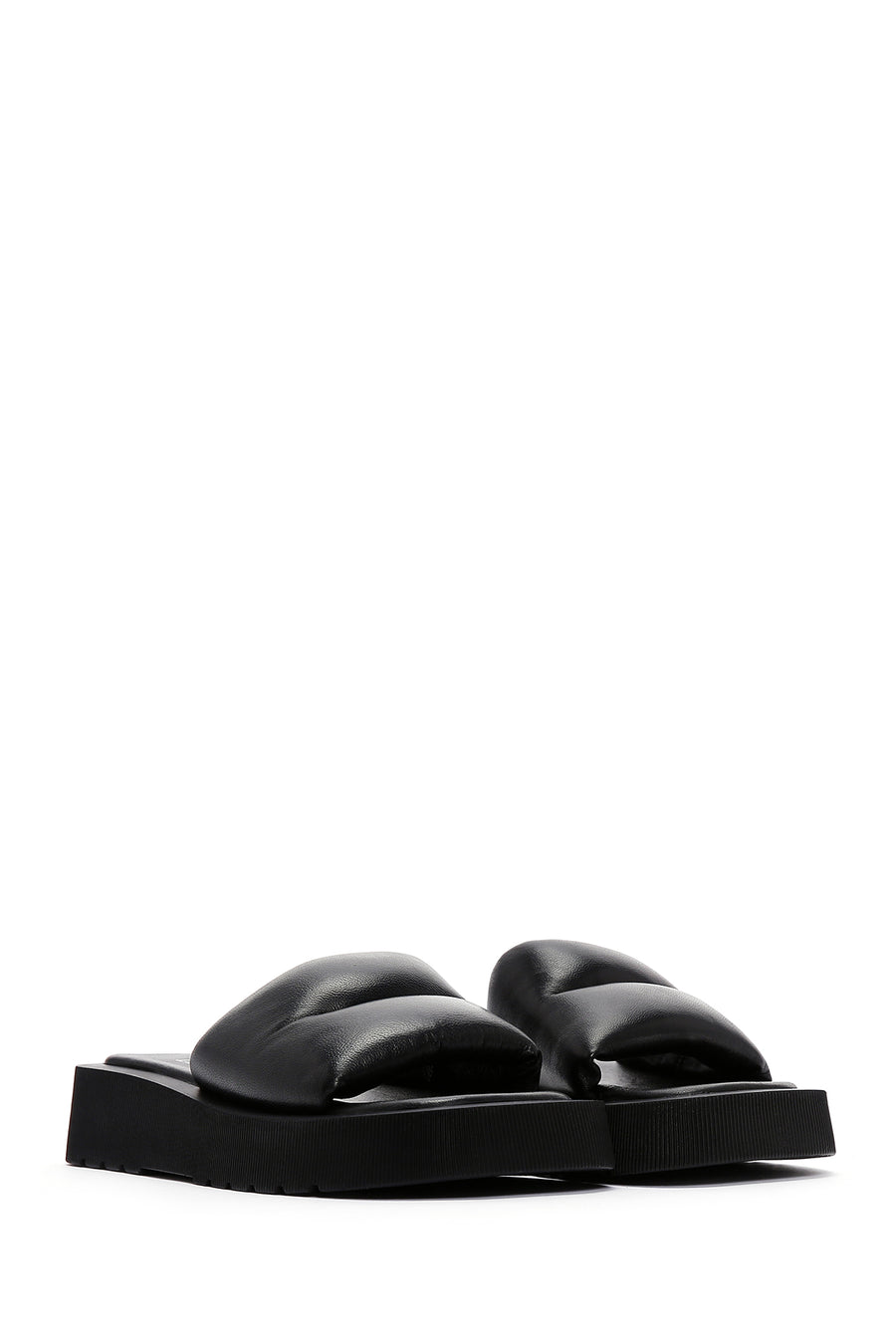 Women's Black Thick-Sole Leather Sandals