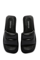 Women's Black Thick-Sole Leather Sandals | Derimod