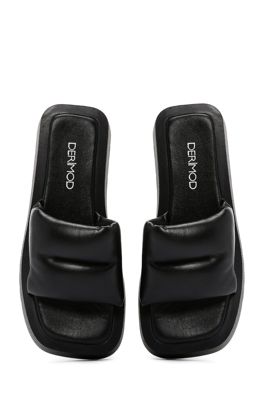 Women's Black Thick-Sole Leather Sandals