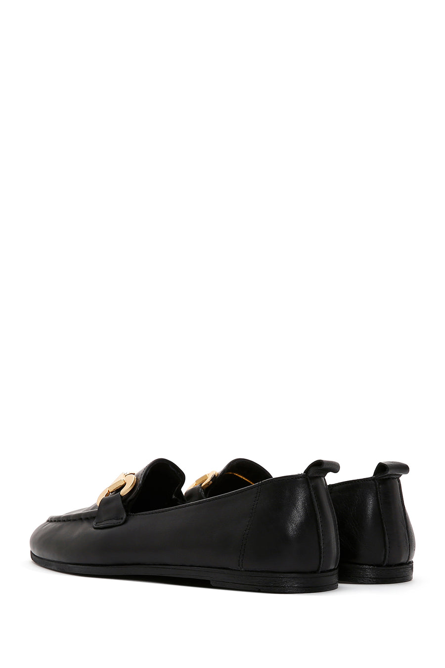 Kadın Siyah Deri Tokalı Klasik Loafer