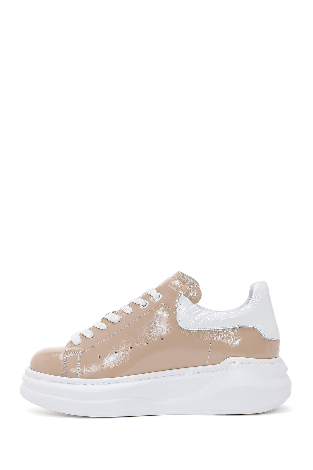 Kadın Bej Rugan Deri Kalın Tabanlı Sneaker