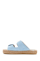 Women's Blue Suede Leather Straw Sole Slippers | Derimod