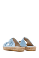 Women's Blue Suede Leather Straw Sole Slippers | Derimod