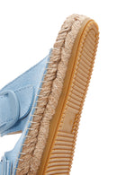 Women's Blue Suede Leather Straw Sole Slippers | Derimod
