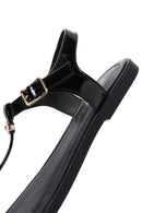 Women's Black Patent Leather Flip Flop Sandals | Derimod