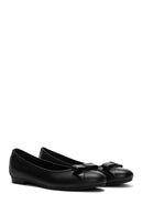 Women's Black Leather Bow Ballerina Ballerinas | Derimod