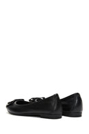 Women's Black Leather Bow Ballerina Ballerinas | Derimod