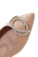 Women's Beige Leather Stone Ballerinas | Derimod