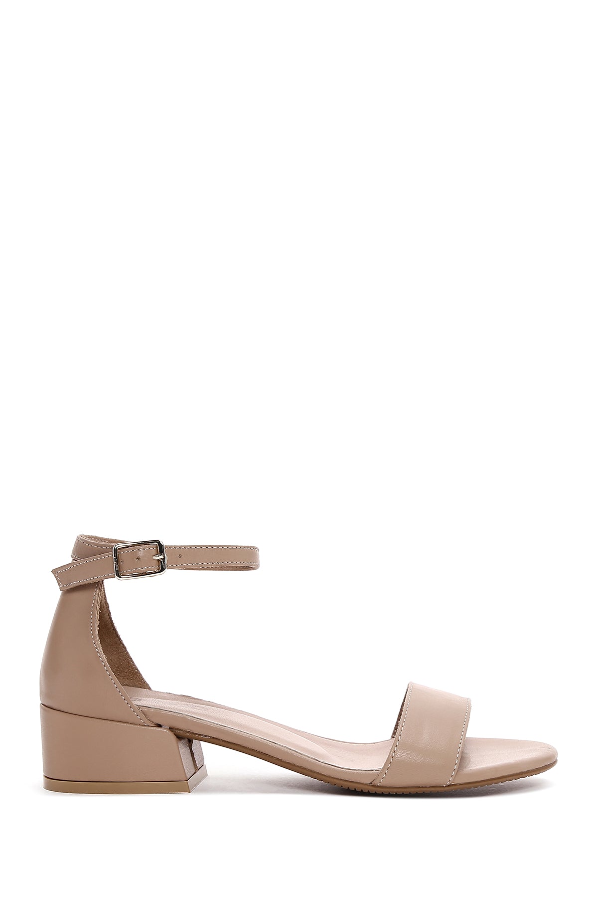 Women's Beige Leather Thick Heeled Sandals 23SFD270718 | Derimod