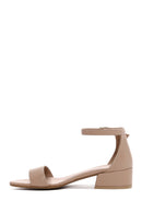 Women's Beige Leather Thick Heeled Sandals | Derimod