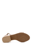 Women's Beige Leather Thick Heeled Sandals | Derimod