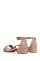Women's Beige Leather Thick Heeled Sandals | Derimod