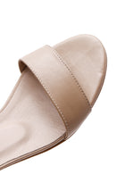 Women's Beige Leather Thick Heeled Sandals | Derimod