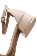 Women's Beige Leather Thick Heeled Sandals | Derimod