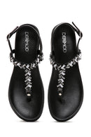 Women's Black Stone Flip Flops Sandals | Derimod