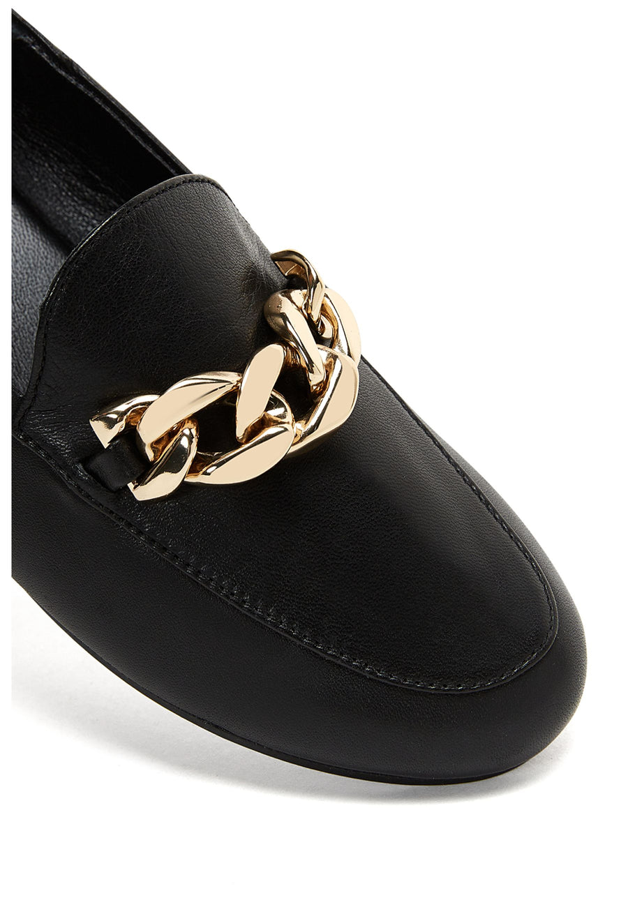 Kadın Siyah Deri Tokalı Klasik Loafer