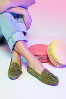 Women's Green Suede Leather Tasseled Loafer | Derimod