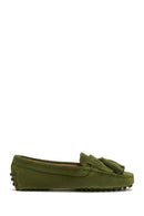 Women's Green Suede Leather Tasseled Loafer | Derimod