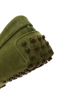 Women's Green Suede Leather Tasseled Loafer | Derimod