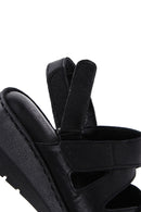 Women's Black Leather Wedge Heel Comfort Sandals | Derimod